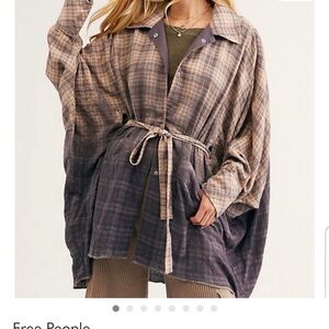 We The Free You Wish shirt jacket Gray and Cream Plaid Shirt